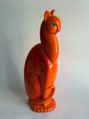 Vintage Royal Haeger Mid-Century Modern Orange Winking Egyptian Cat Figurine