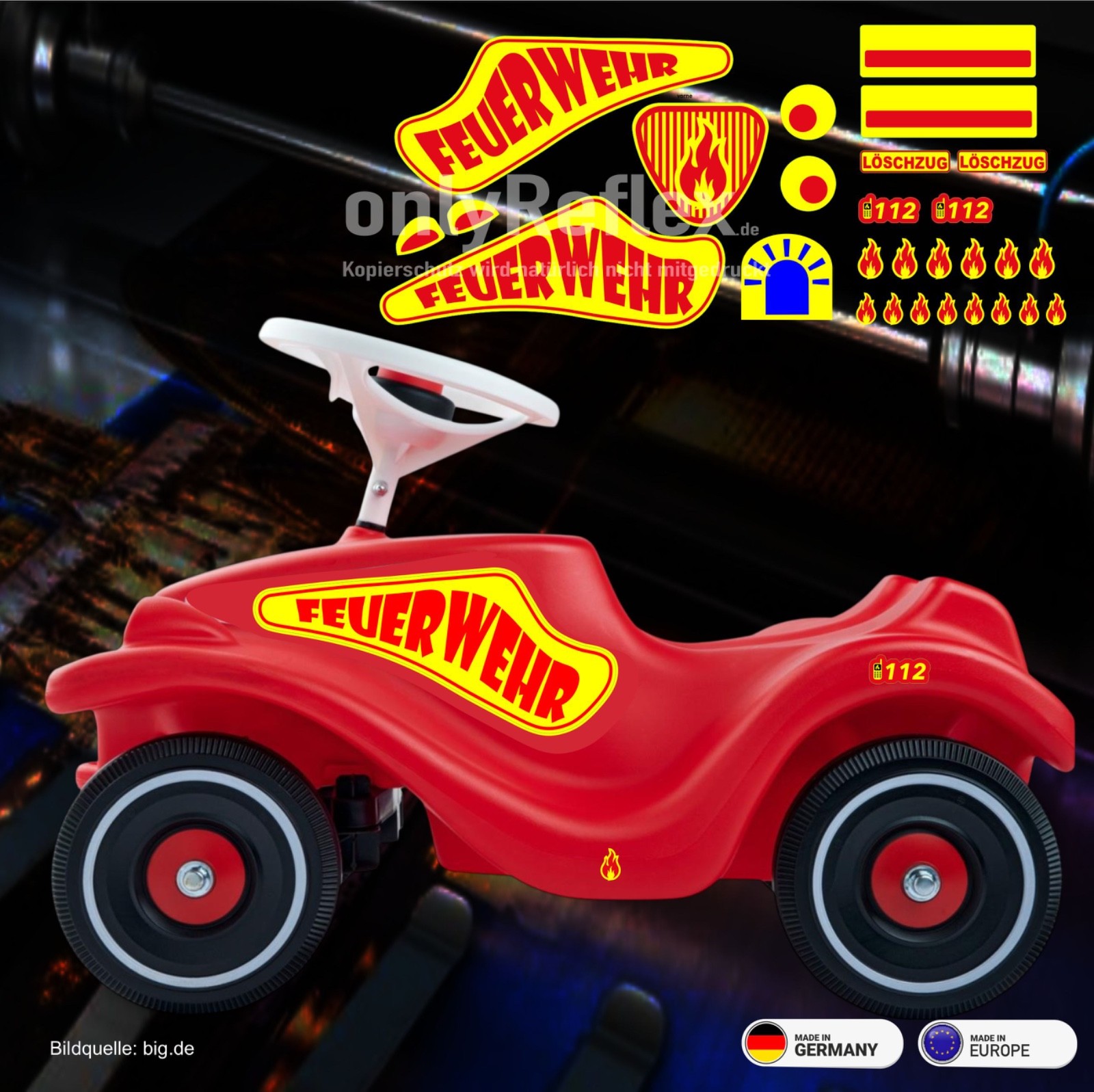 Feuerwehr Bobby Car Classic, NUR AUFKLEBER, kein Bobbycar