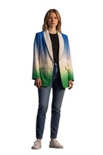 Giacca Blazer Donna MELITEA Sfumata Blu Verde Pizzo San Gallo Cerimonia Elegante