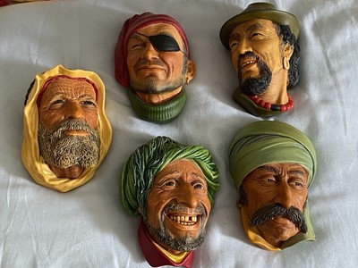 5  Vintage Bossons Chalkware Heads Late 60 s/ Early 70 s England