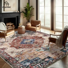 9x12 Washable Area Rug Boho Chic Medallion Distressed Design Non-Shedding Eas...