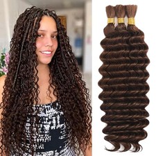 AKONSOUL Chocolate Brown Deep Wave Braiding Human Hair 110g 20 Inch Boho Curly