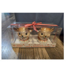 Piddix Dol Pink Vintage Reindeer Ceramic Christmas Salt & Pepper Shakers Set