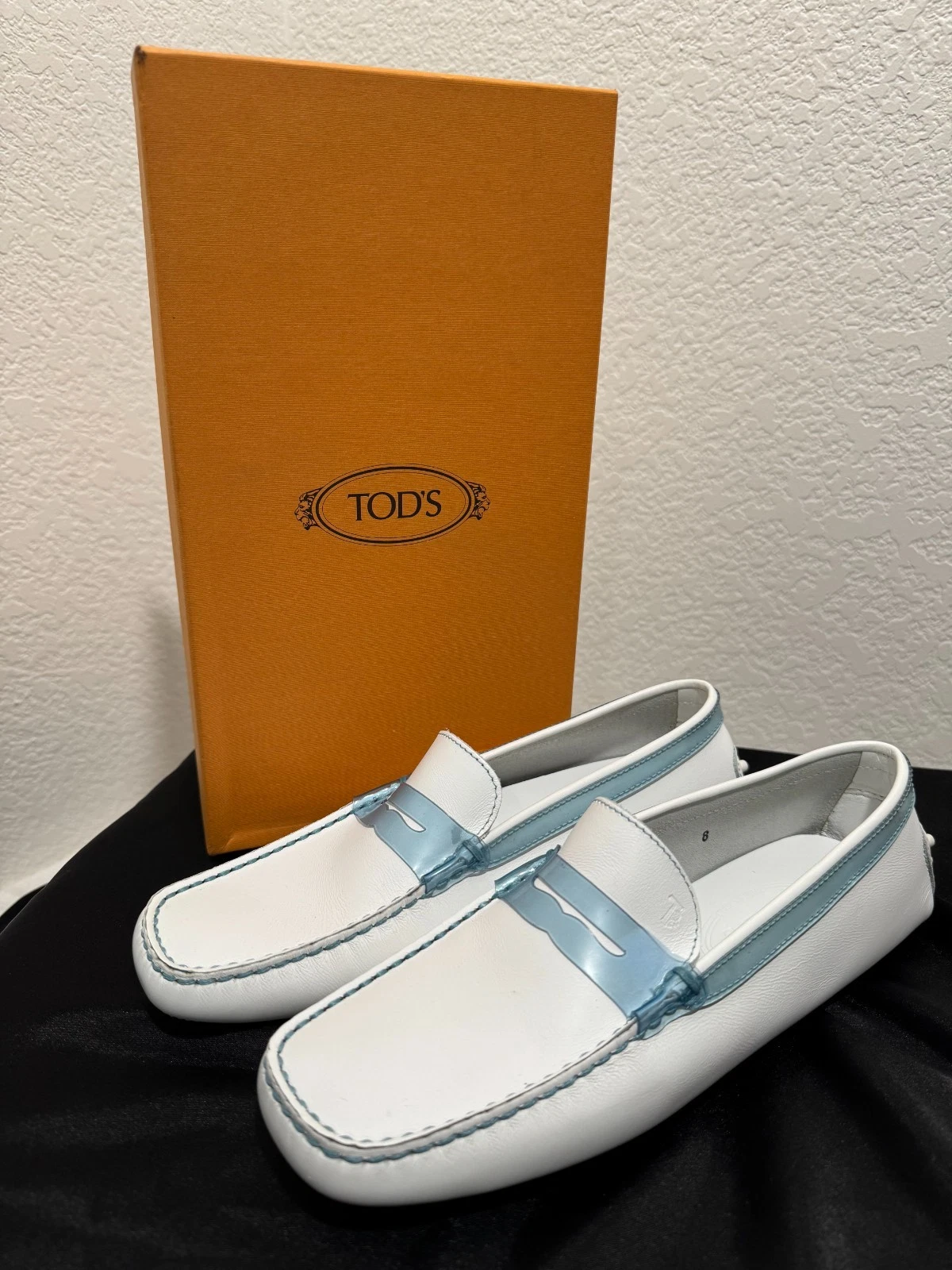 TOD’S Tods scarpe basse donna mocassini penny guida taglia 8 fondo bianco blu nub