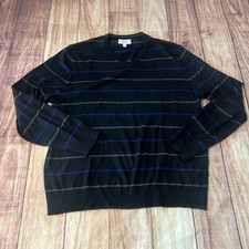 Calvin Klein V-neck Sweater Men  s XL Merino Wool Blend Black  Blue Striped