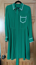 J.CREW Green White Contrast Trim Silk Button Front Belted Shirt Dress size 8