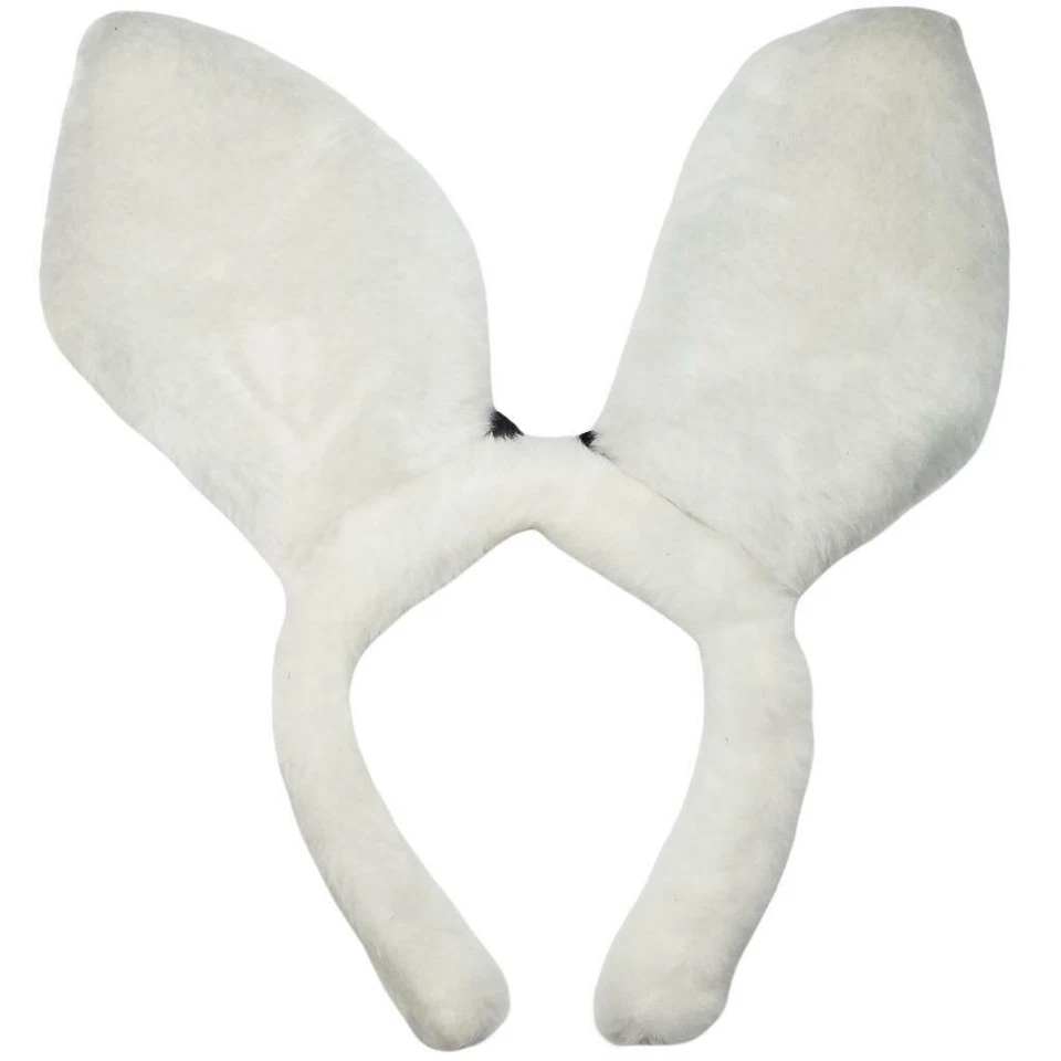 Diadema Fuzzy Bunny Ears forro negro satinado lazo peludo blanco conejo Playboy 1009 Foto 2 de 3