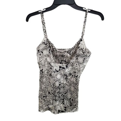 Bebe Women's Y2K 2000s White Black Artsy Floral Print Silk Braided Strap Cami S