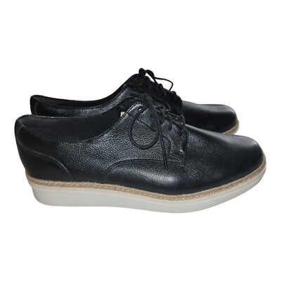 Clarks Shoes Womens 11 M Teadale Rhea Oxford Wedge Black Leather Lace Up 