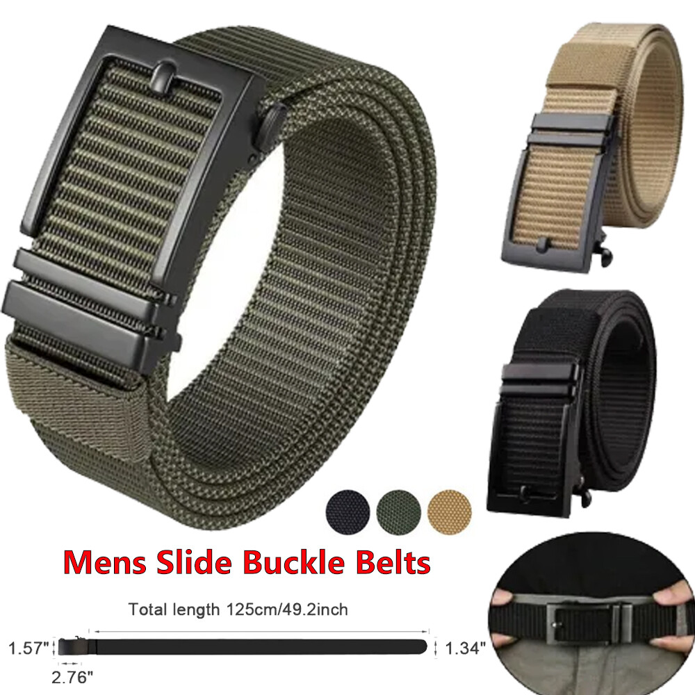 Men's Casual Ratchet Web Belt Nylon Automatic Buckle No Holes Invisible  Belts US