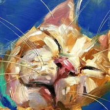 Orange Cat Oil Painting Original 4x4" – Funny Whimsical Miniature Cat Wall Art