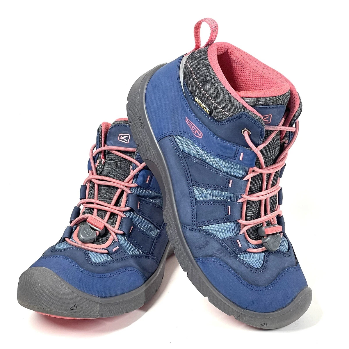 Keen Hikeport Waterproof Mid Boot Bungee Laces Hiking Blue Pink Youth Size 5