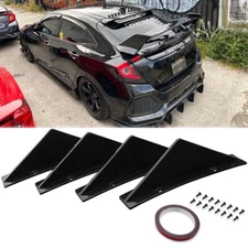 Black Curved Rear Bumper Diffuser 4 Shark Spoiler Lips For Honda Civic Si Sport