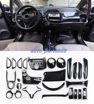 26PCS Black wood grain Car Interior Kit Cover Trim For Honda Fit