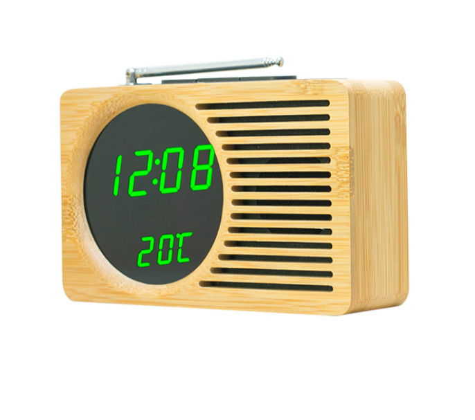 Portable Wooden FM Radio with LED Digits Alarm Clock USB Charging Port Alarm