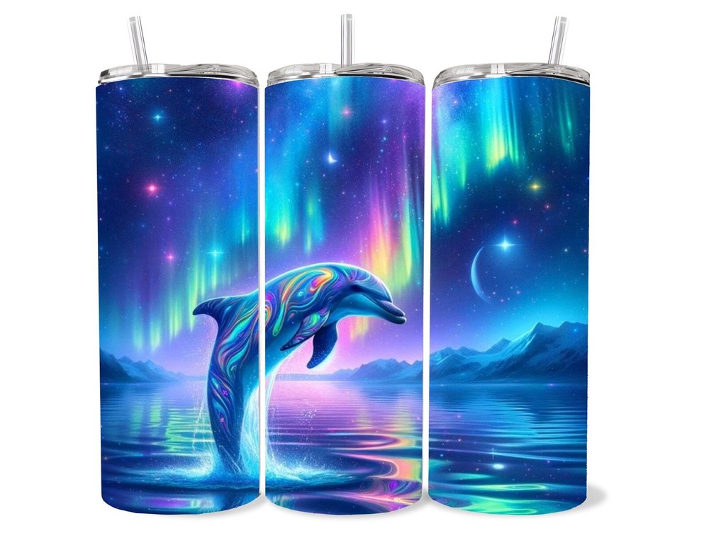 Tumbler 20oz Cup Dolphin Northern Lights