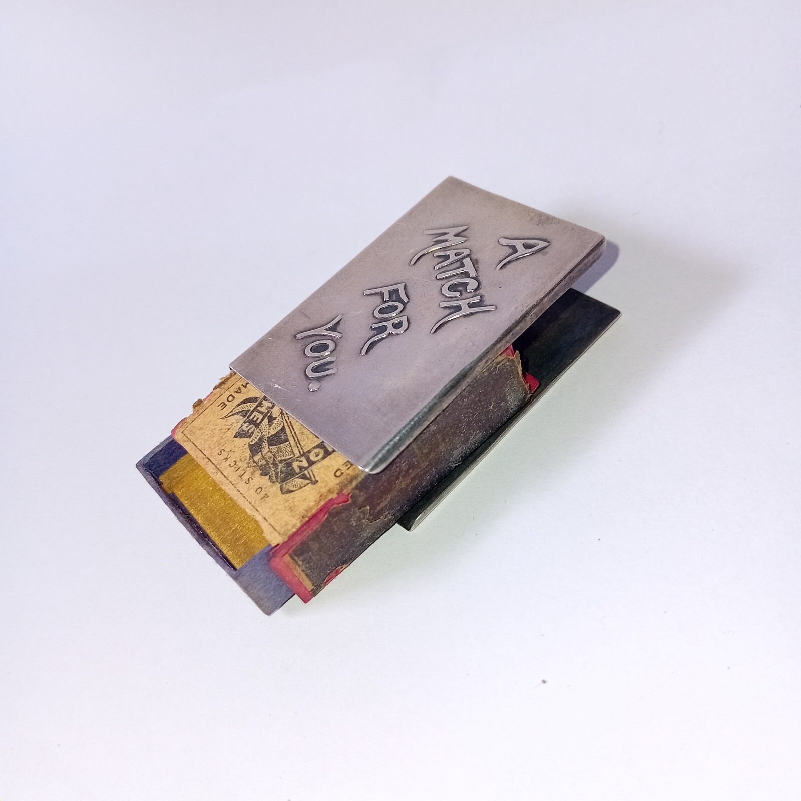 GREAT ANTIQUE 1900 CHESTER SILVER NOVELTY MATCHBOX HOLDER A MATCH FOR