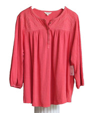 LUCKY BRAND Spiced Coral 100 Cotton Embroidered Top Shirt Size 1X NWT 69.50