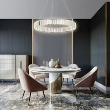 Luxury K9 Crystal Chandelier 3-colors Changeable Pendant Ceiling Light LED Lamp