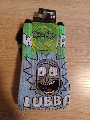 Rick And Morty Wubba Lubba Dub Dub Crew Socks NEW /w Tags Adult Swim HYP