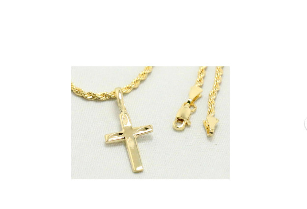 14kt Gold Chain Necklace Elegant Necklace with Cross Pendant for men and women