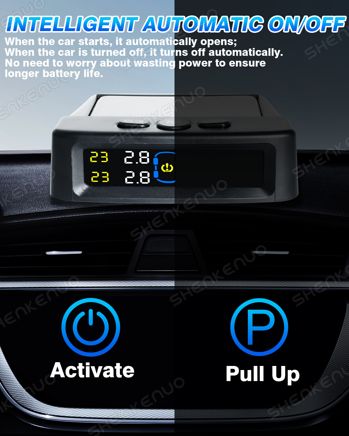 Tire Pressure Monitoring Systems TPMS 4 External Sensors Wireless Solar Power