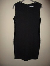 Ladies Calvin Klein Black Sequin Sides Ponte Sleeveless Sheath Dress Size 12