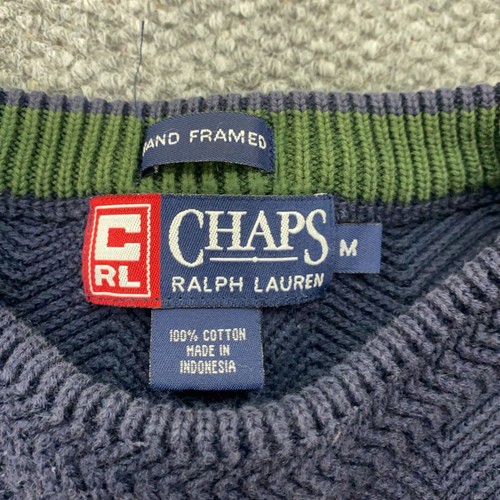 Vintage Chaps Ralph Lauren Sweater Mens Medium Blue Hand Framed Herringbone - Picture 4 of 12
