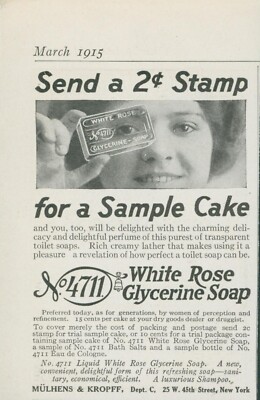 1915 White Rose Glycerine Soap Sample Cake Offer Transparent Toilet Print Ad CO5