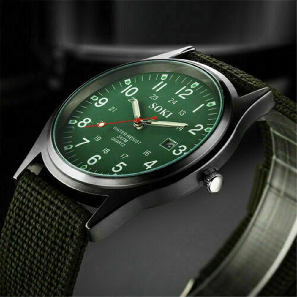 Men's Military Army Mens Date Canvas Strap Analog Quartz Sport Wrist