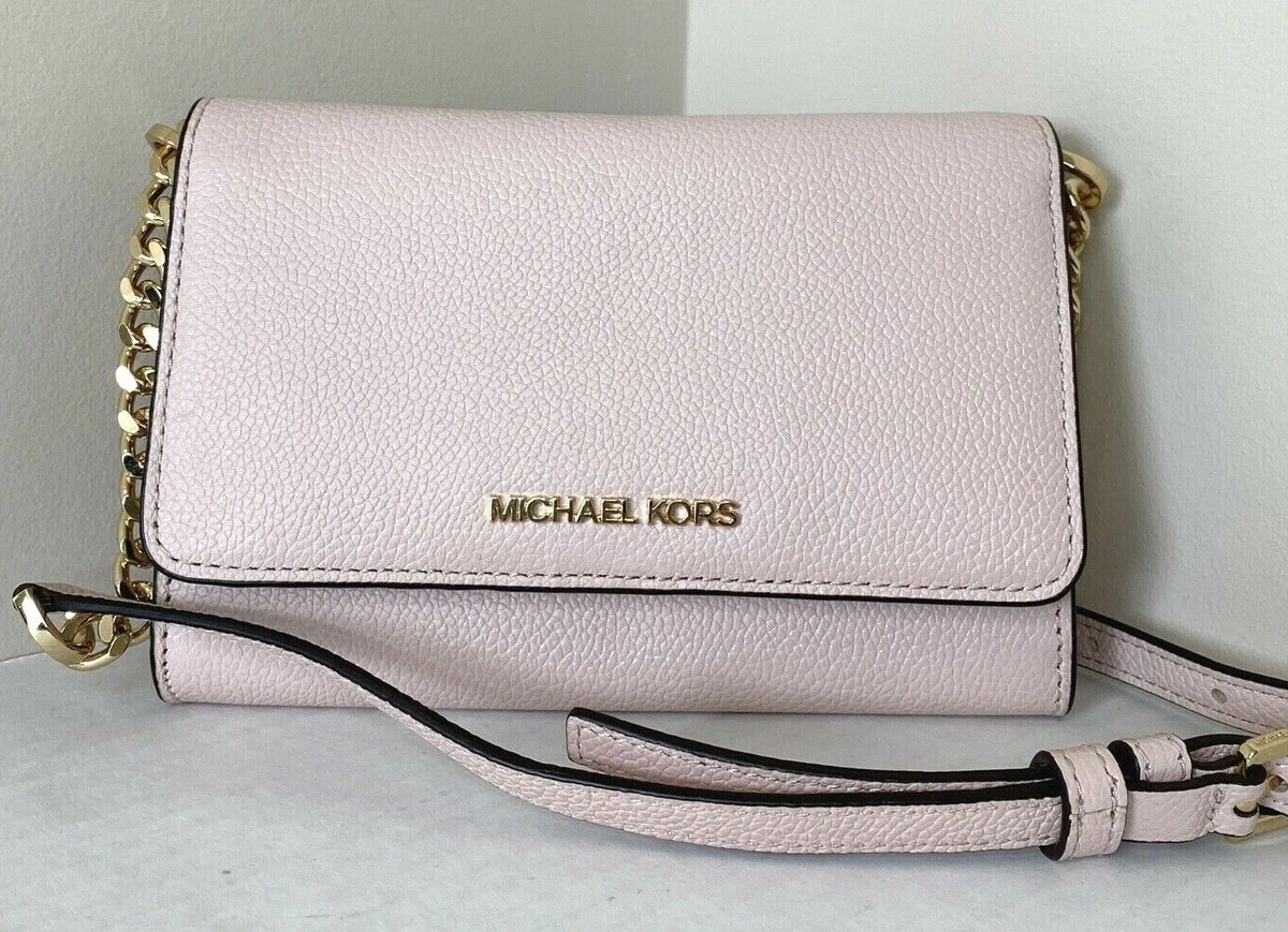 Michael Kors Jet Set Travel Medium Phone Crossbody Leather Black Silver 