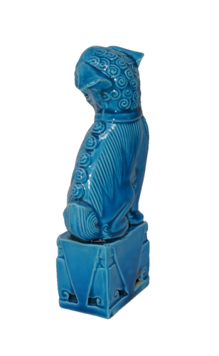 Chinese Glazed Turquoise Blue Ceramic Porcelain Foo Dog Figurine Statue - Picture 6 of 9