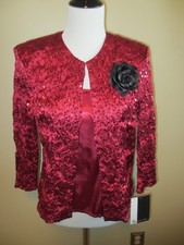J.S. BOUTIQUE RED SEQUINED 3/4 SLEEVED JACKET WITH SILKY TANK TOP LARGE