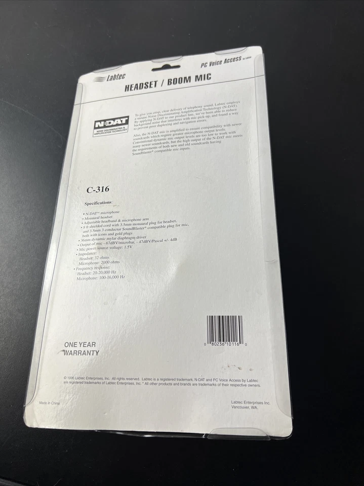 Labtec C-316 Black Headband Headsets w/ Boom Microphone PC Voice Access NEW NOS - Image 4 of 4