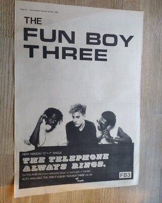 Fun boy Three the Telephone Always Rings 1982  MUSIC ADVERT  15 X 11 IN WALL ART