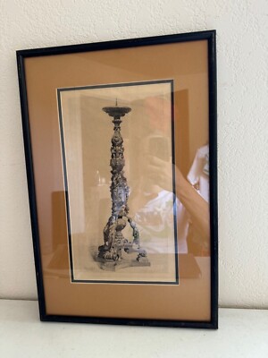 Antique Henri LeFort Engraving Print Candelabre en Bronze du XVI Siecle