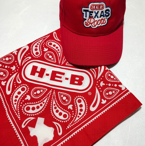 HEB Mütze Kappe Bandana rot Texas Wurzeln bestickt H-E-B Mitarbeiter Erwachsene Einheitsgröße