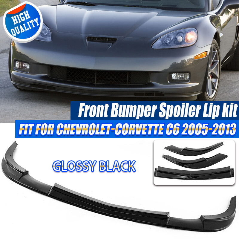 For Corvette C6 Z06 2005-2013 | ZR1 Style Bright Black Front Bumper Splitter Lip