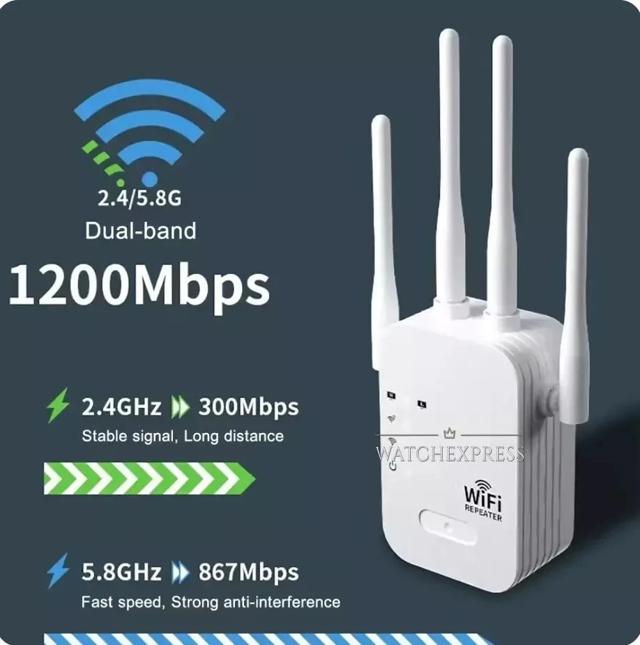 AMPLIFICATORE WiFi 5GHz Dual-Band 1200Mbps, RIPETITORE Wireless 4 ANTENNE NUOVO - Immagine 3 di 4