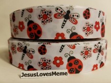 Grosgrain Nastro Lady Bugs Drago Mosca Insetto Margherita Fiori Rosso Nero e Bianco, 1"