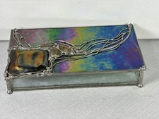 Vintage Iridescent Leaded Stained Glass Trinket/ Jewelry Box