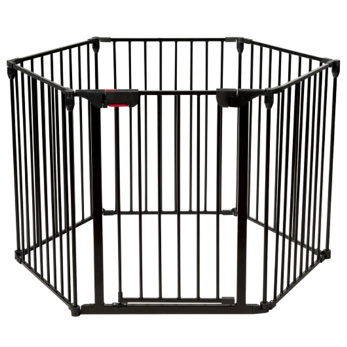 Baby Fence Barrier: 6 Panel Wall-Mount Adjustable Safe Metal Black HW68507BK - Picture 1 of 3