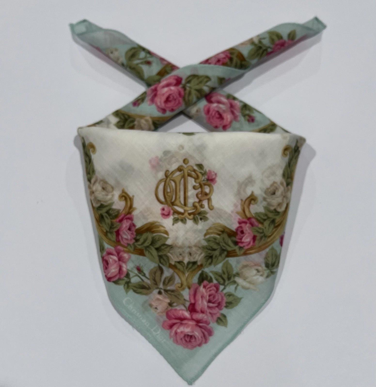 Mouchoirs Christian Dior femme fleuris rose vert coton poche carré 18,5