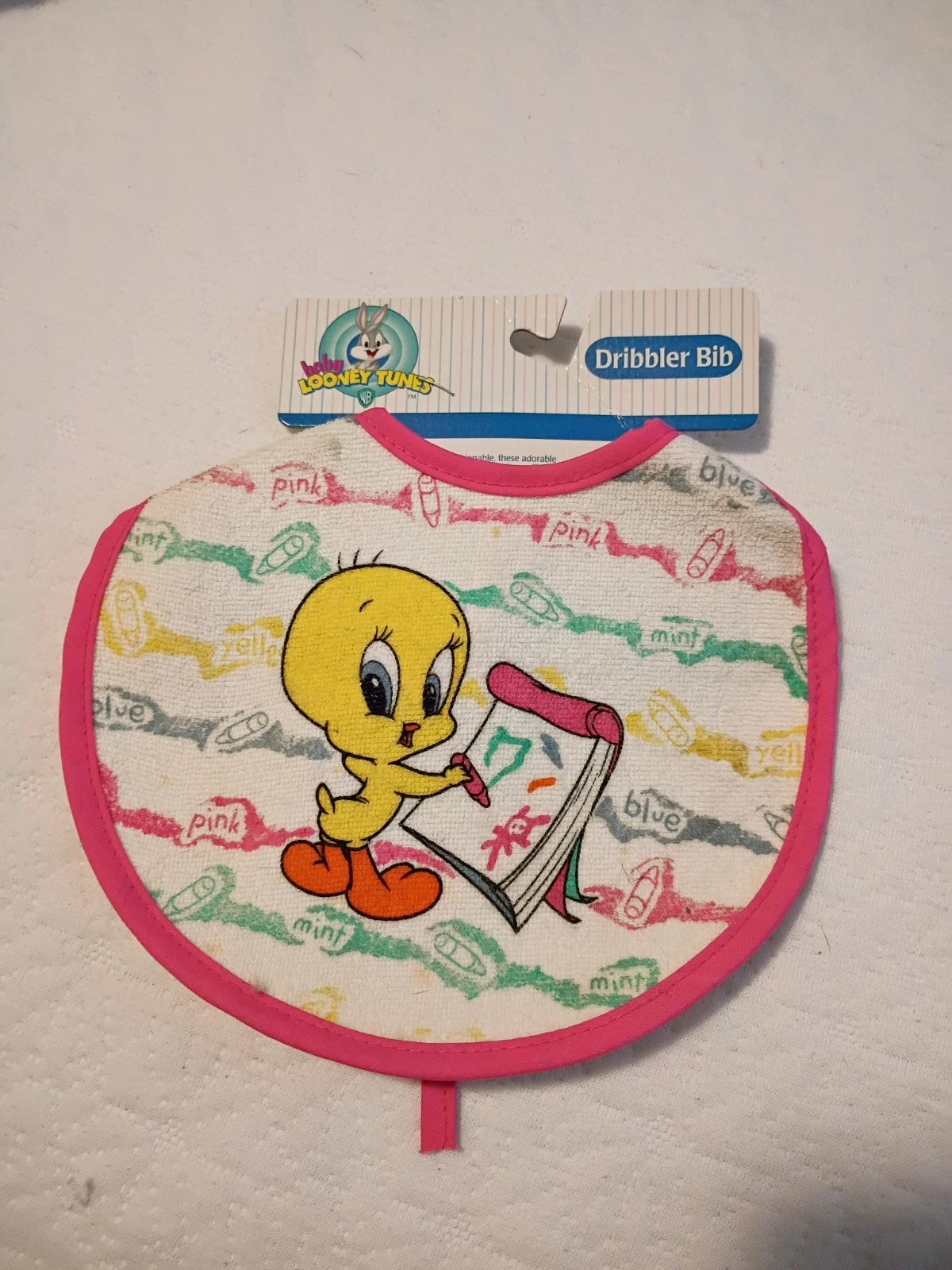 Baby Tweety Dribbler Bib in Pink Trim