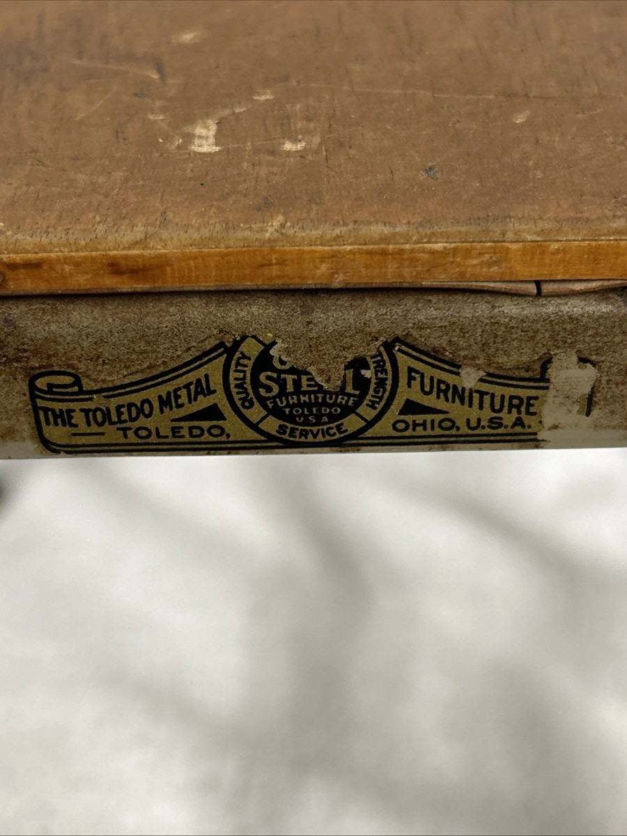 Antique Kids School House Desk Chair Toledo Metal Steel Frame Wood