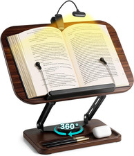 Wooden Book Stand with Light Storage Adjustable 360 Angle for Reading
