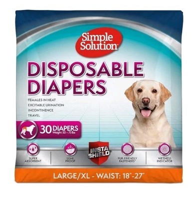 Simple Solution Disposable Female Dog Diapers, Super Absorbent, Large, 30 Count