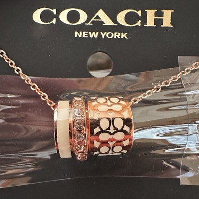 NWT Authentic Coach Rondell 3-Ring Circle Motif Necklace; Rose Gold/White