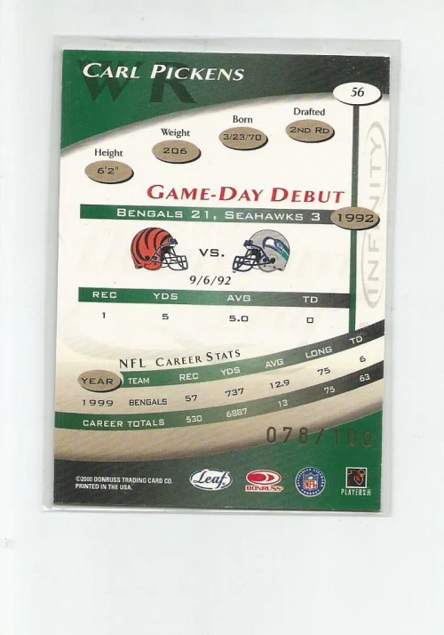 2000 QUANTUM LEAF INFINITY GREEN #56 CARL PICKENS 078/100 - Image 2 of 2