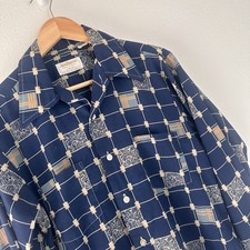Vtg 70  s Andhurst Button Down Shirt Sz M Blue Geometric Long Sleeve Disco